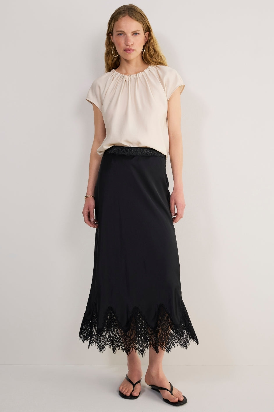 Ella Silk Lace Trim Skirt - Black