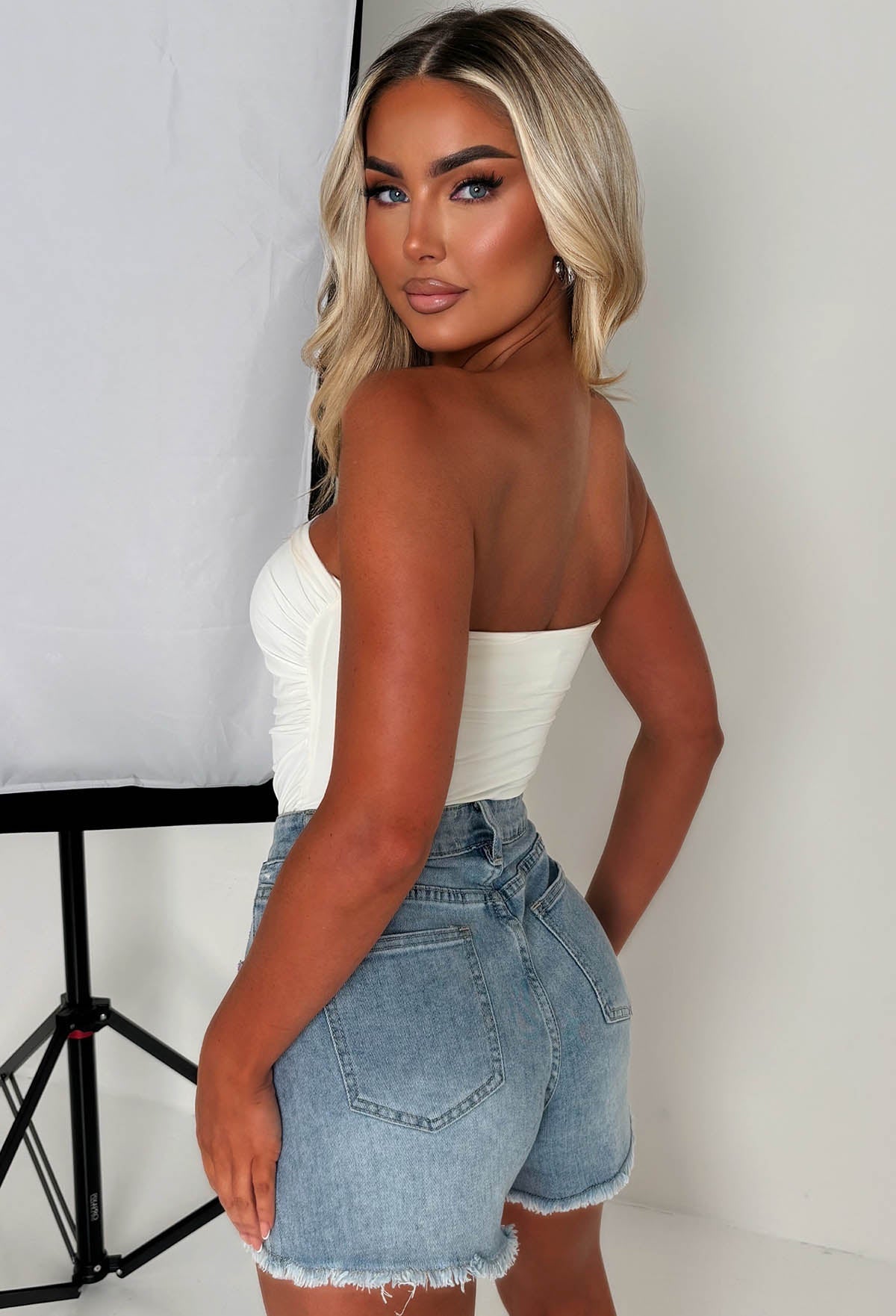Wild Days Mid Blue Stretch Denim Hotfix Leopard Shorts